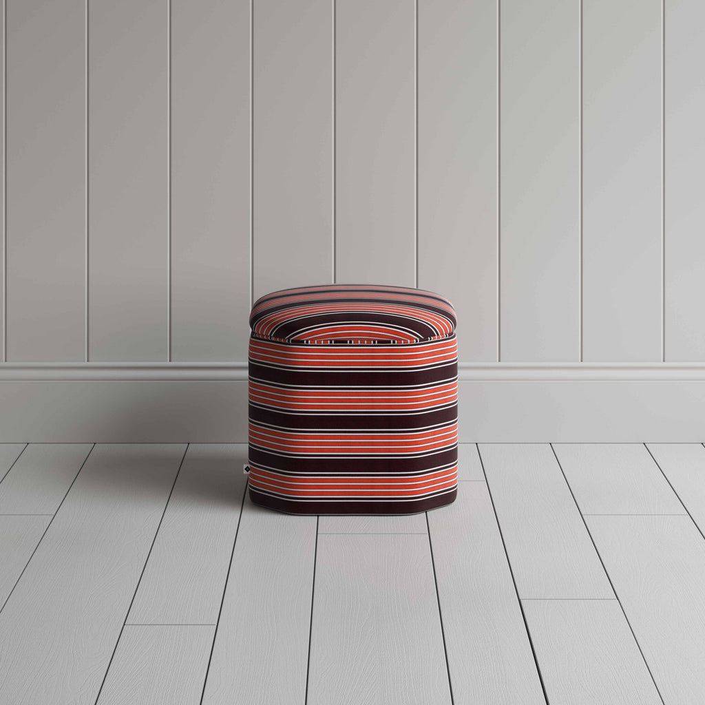 Thither Hexagonal Ottoman in Regatta Cotton, Flame Back View - NiX By Nicola Harding & Co.