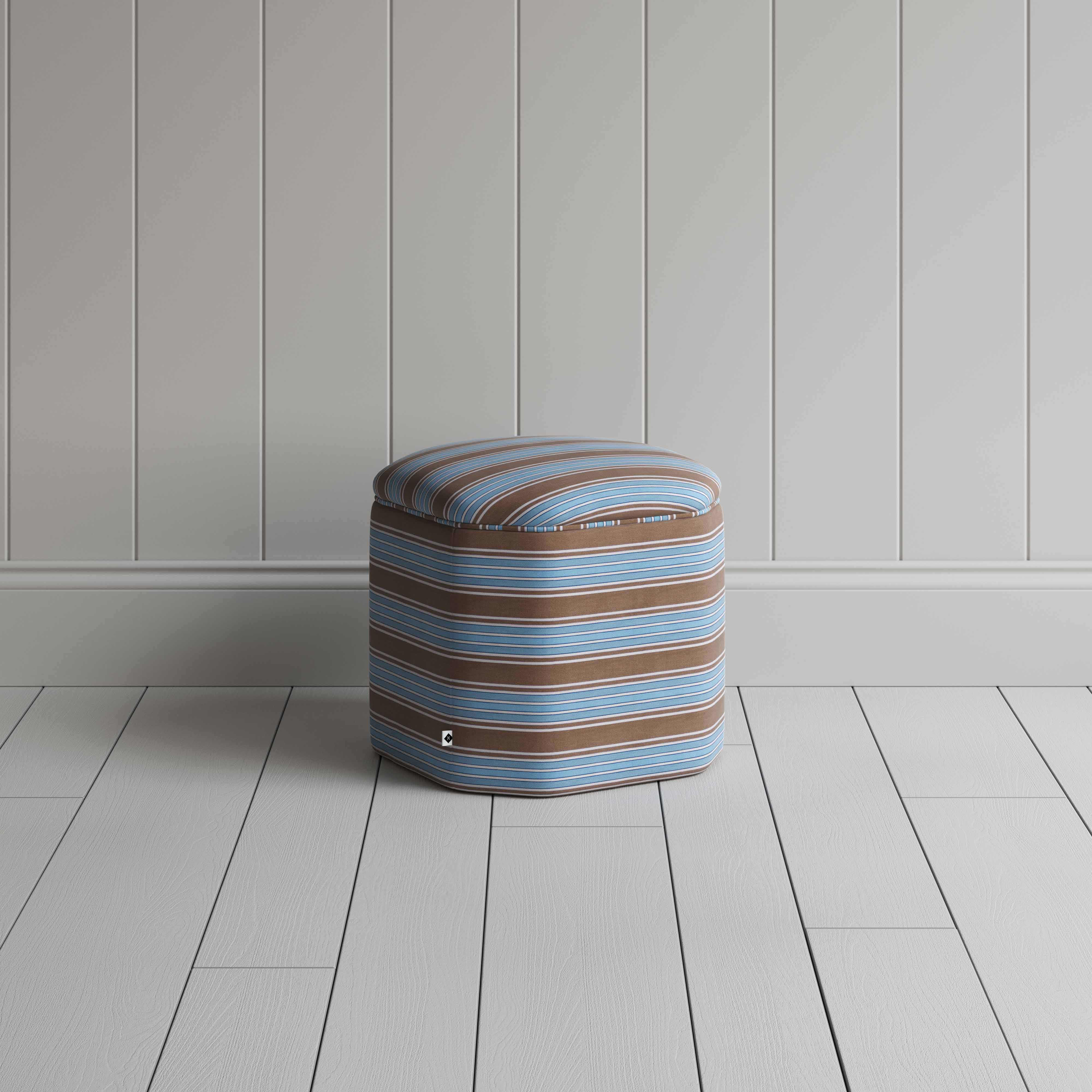 Thither Hexagonal Ottoman in Regatta Cotton, Blue - NiX