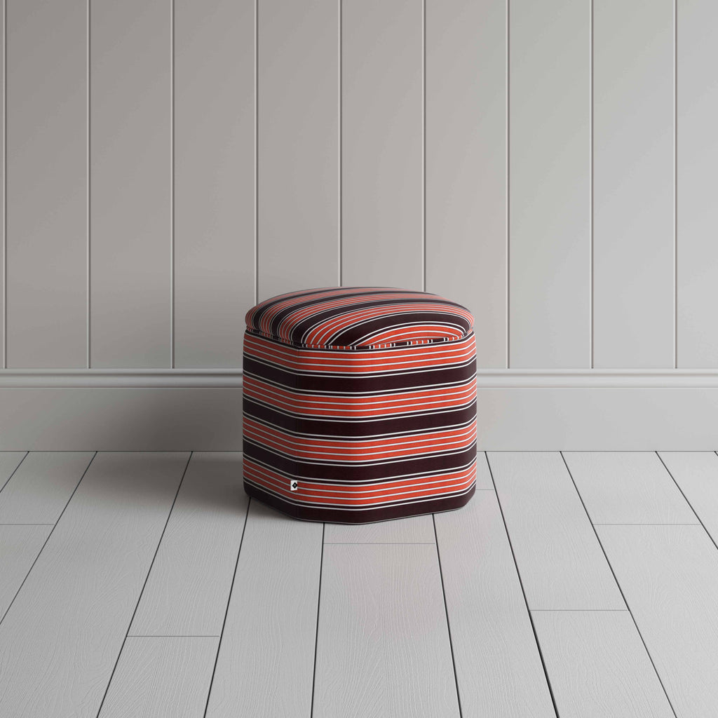 Thither Hexagonal Ottoman in Regatta Cotton, Flame - NiX