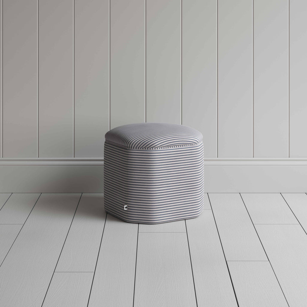 Thither Hexagonal Ottoman in Ticking Cotton, Blue Brown - NiX