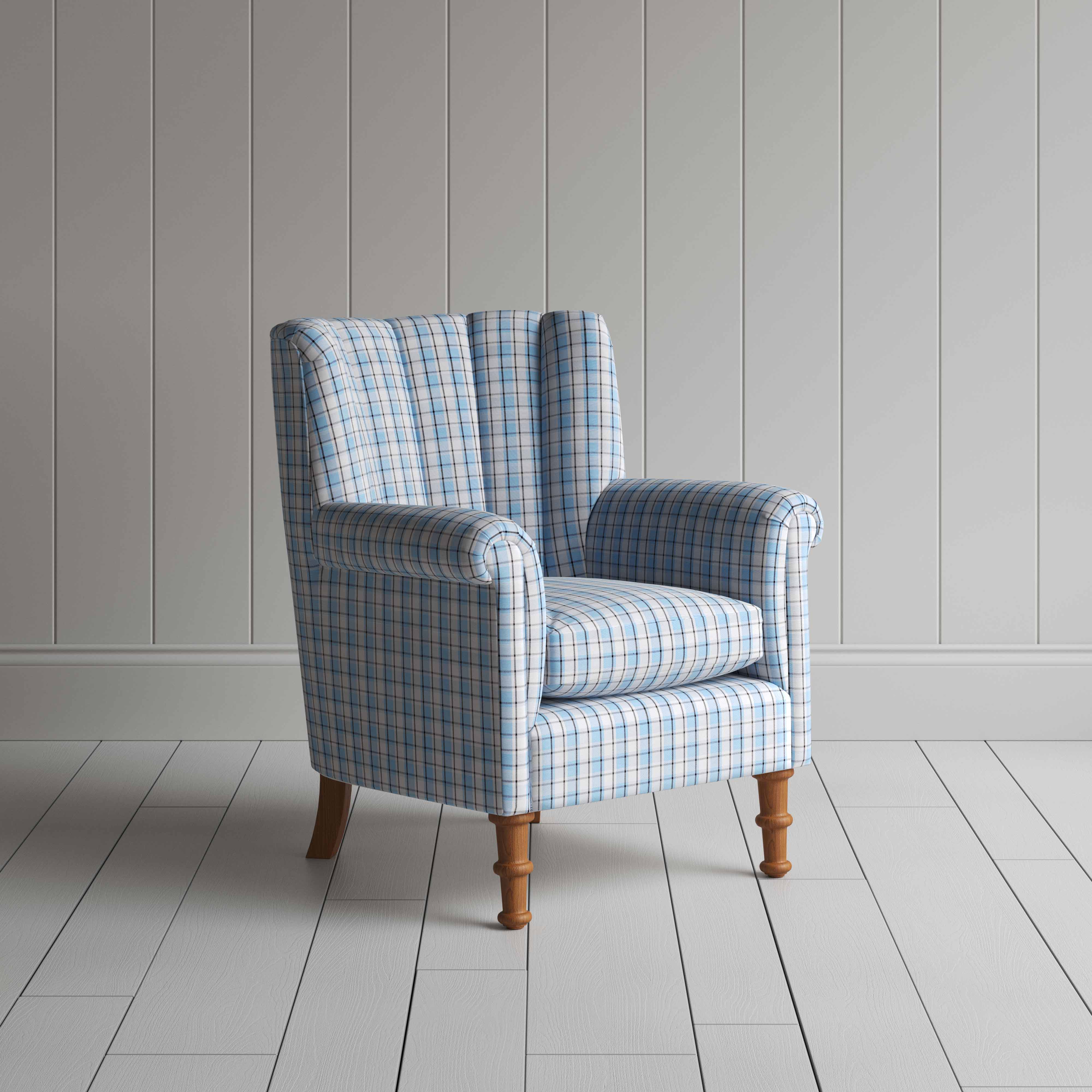Time Out Armchair in Square Deal Cotton, Blue Brown - NiX