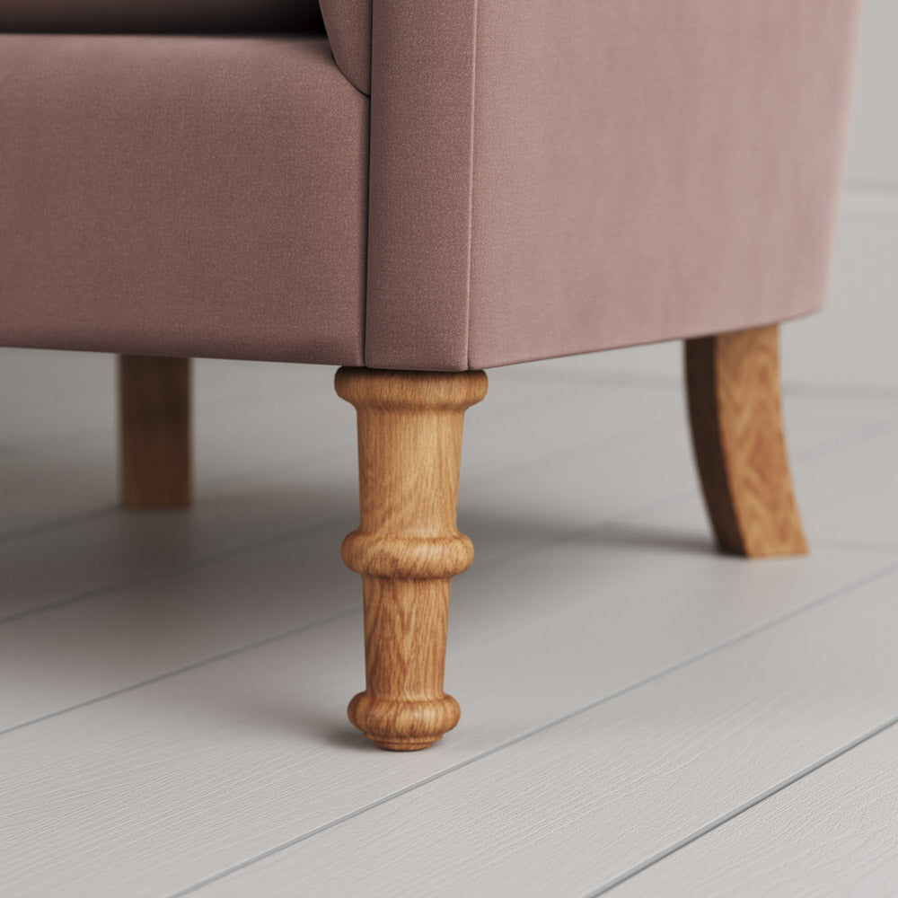 Time Out Armchair close-up detail of the turned timber front legs by NiX.
