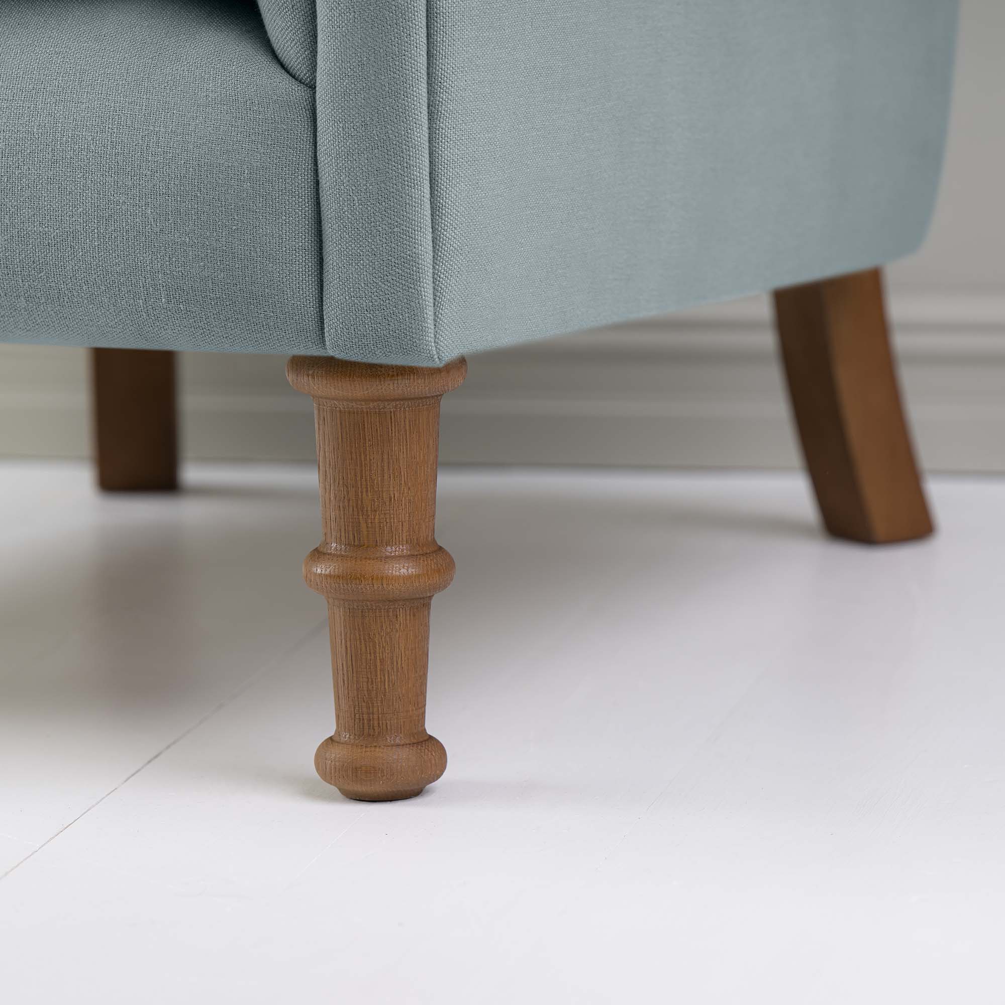 Time Out Armchair in Laidback Linen Cerulean, Front Foot View Closeup - NiX