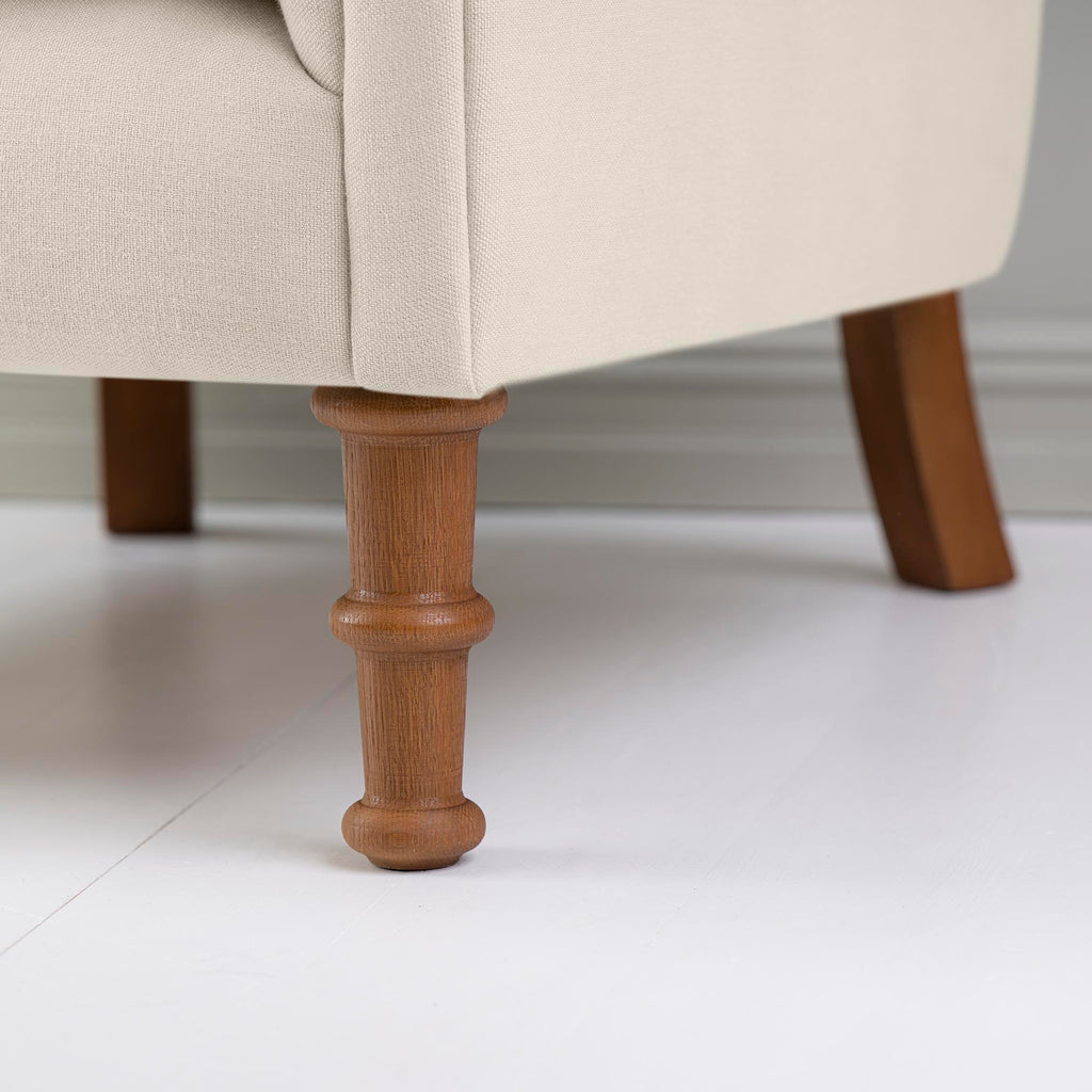 Time Out Armchair in Laidback Linen Dove, Front Foot Design Closeup - NiX