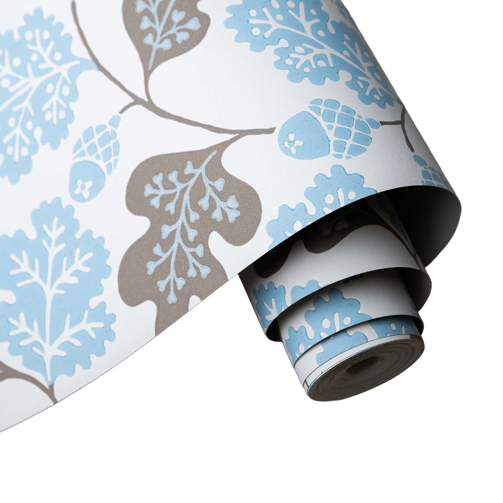 Acorn Wallpaper in Sugarbag Blue and Mushroom