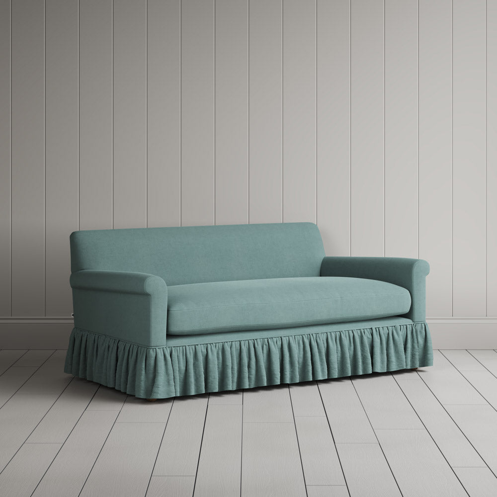  Curtain Call 2 Seater Sofa in laidback linen cerulean, angled view by NiX. 