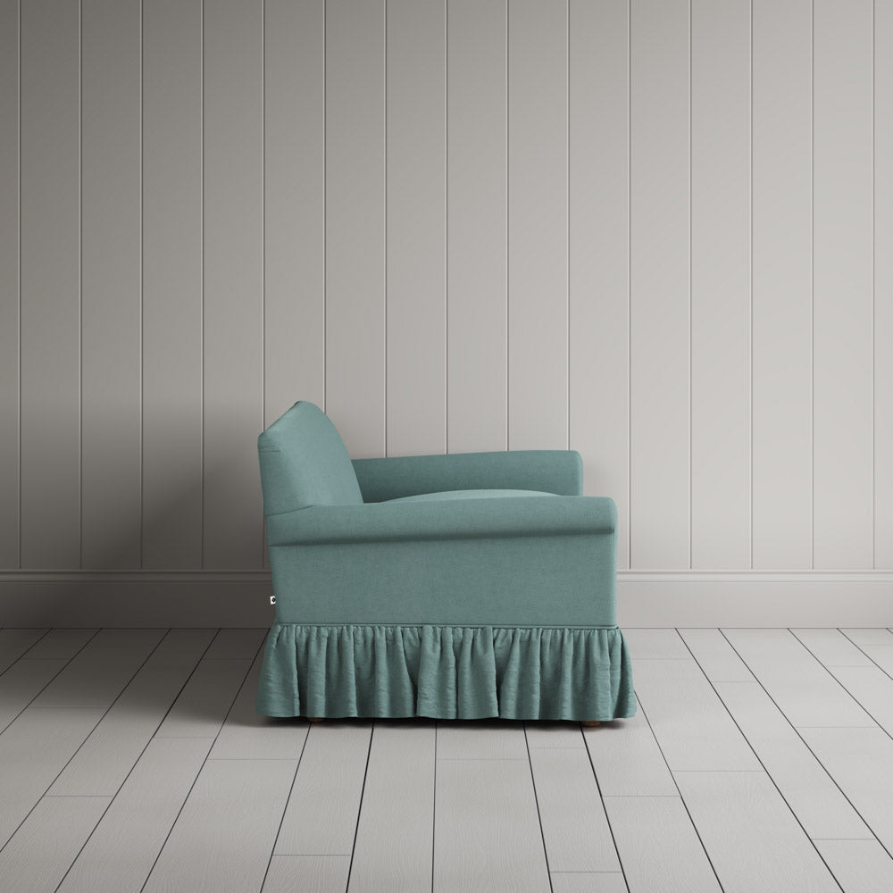 Curtain Call 2 Seater Sofa laidback linen cerulean, side view by NiX.