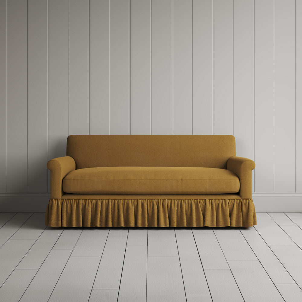  Front View of Curtain Call 2 Seater Sofa in Laidback Linen Ochre 