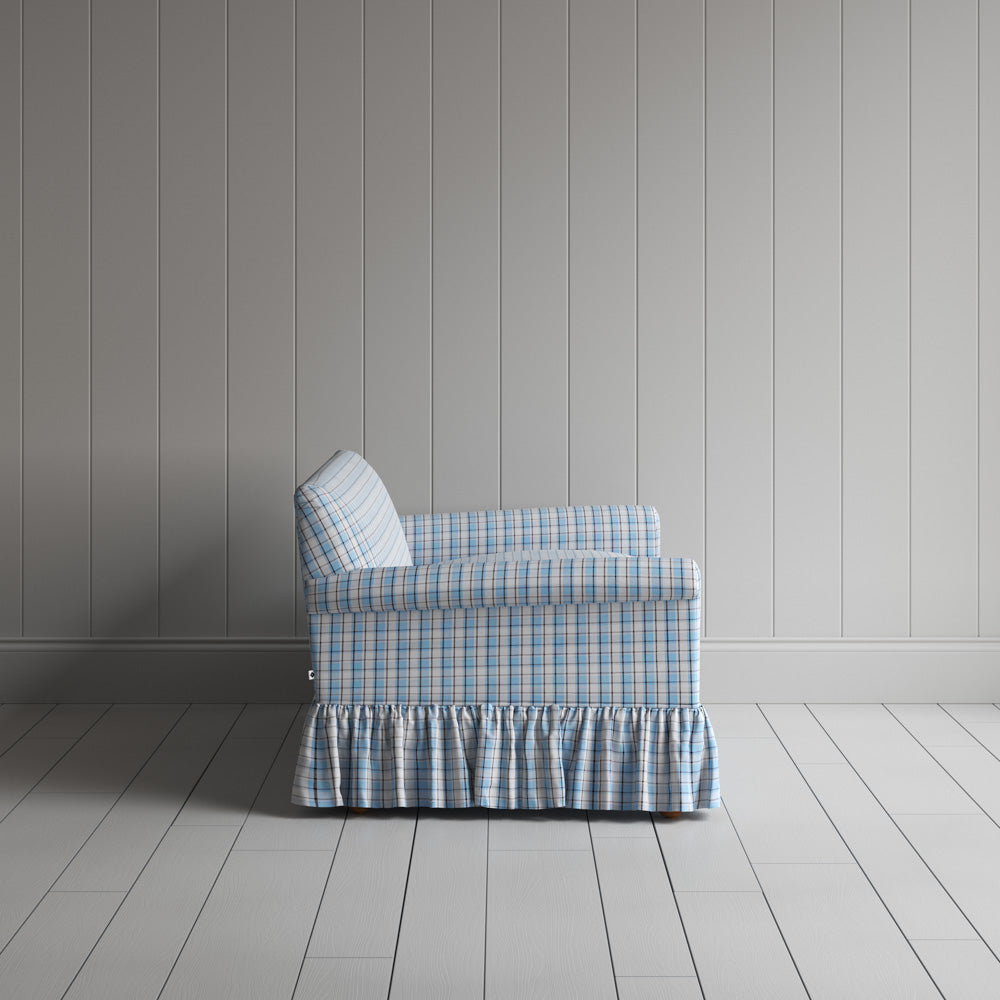  Curtain Call 2 Seater Sofa in Square Deal Cotton, Blue Brown side pofile 