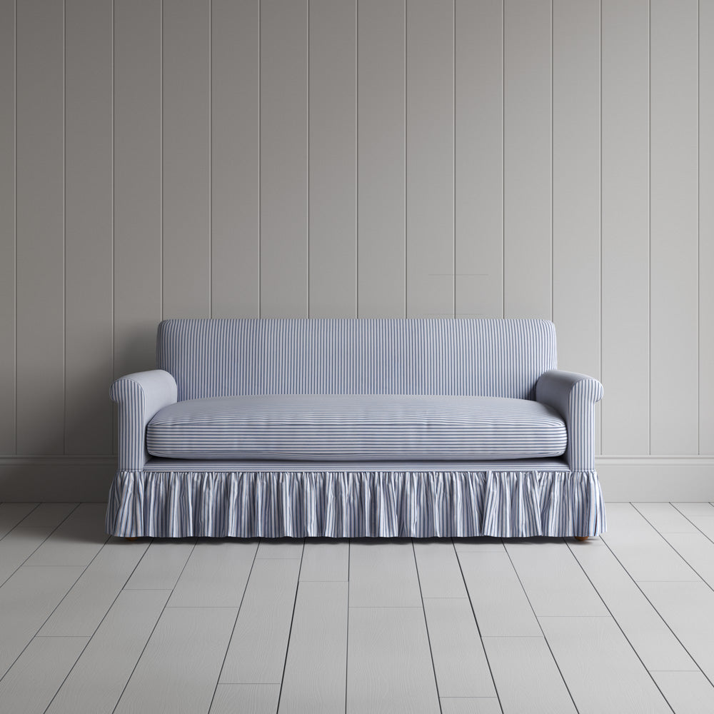 Front View of Curtain Call 2 Seater Sofa in Ticking Cotton, Aqua Brown