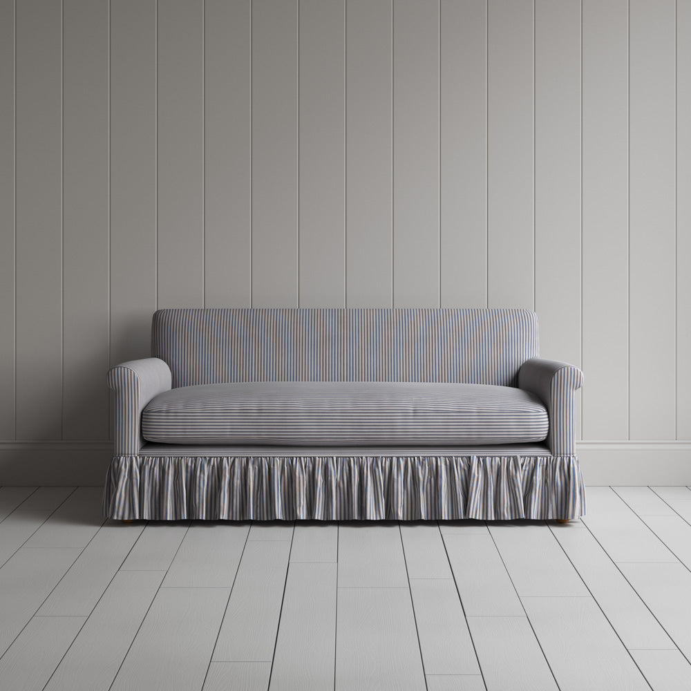  Front View of Curtain Call 2 Seater Sofa in Ticking Cotton, Blue Brown 