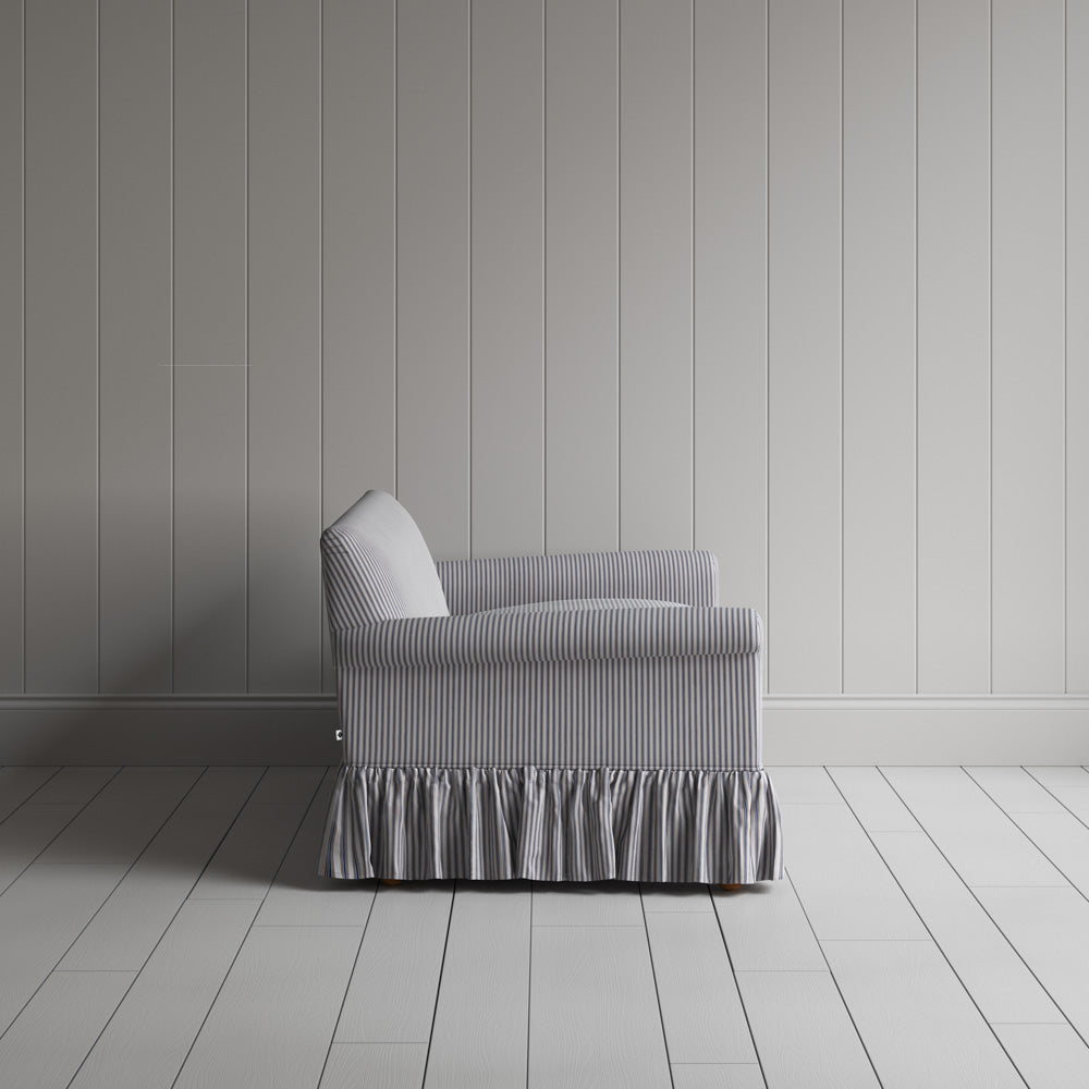  Side View of Curtain Call 2 Seater Sofa in Ticking Cotton, Blue Brown 