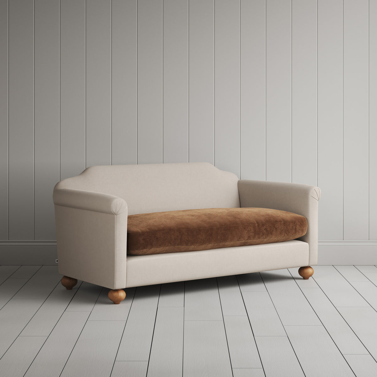 Dolittle 2 seater sofa in Laidback Linen Dove Frame and Classic Corduroy Tobacco Seat