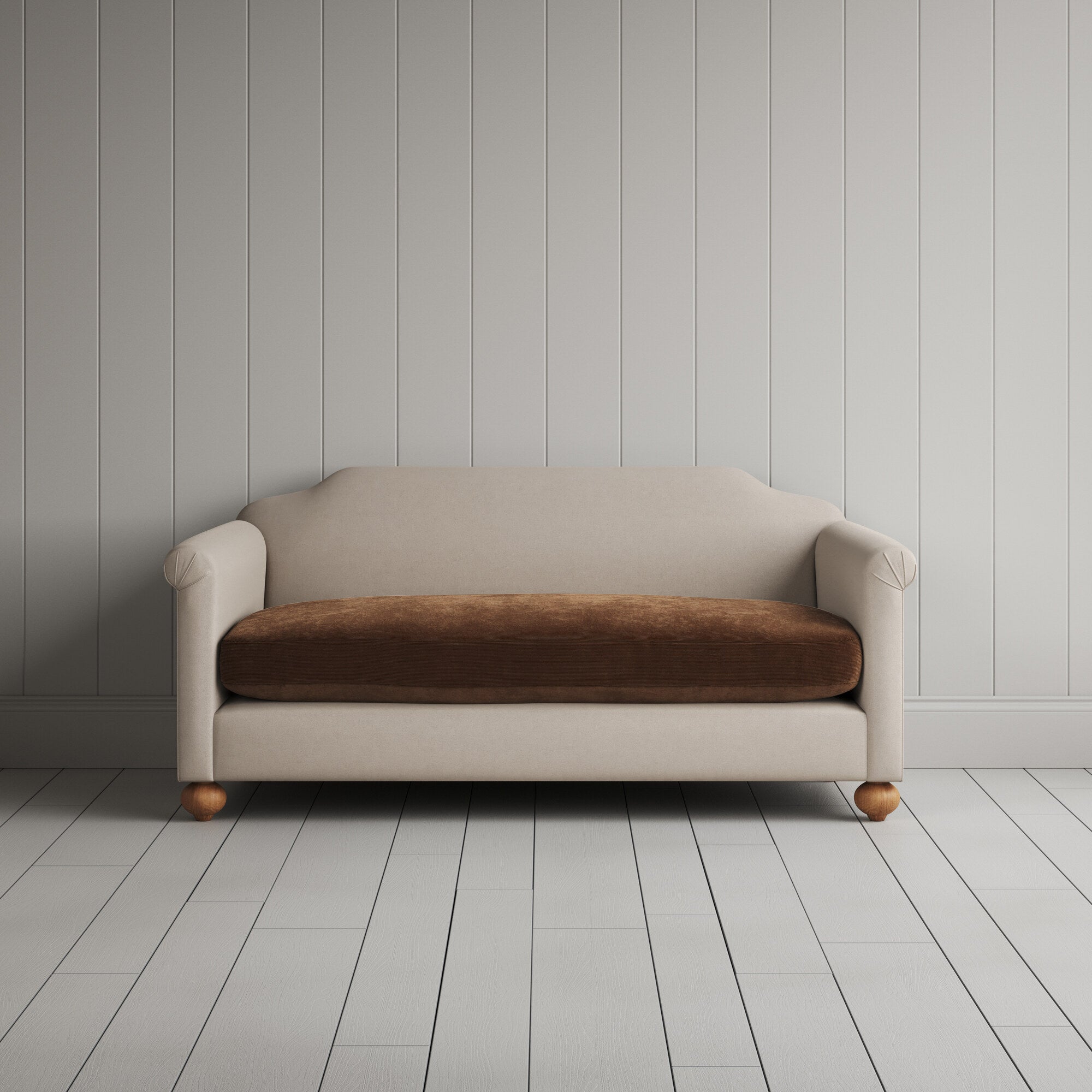  Dolittle 2 seater sofa in Laidback Linen Dove Frame and Classic Corduroy Tobacco Seat 