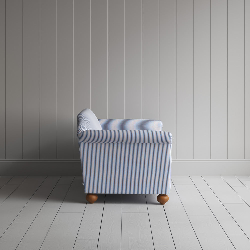 Side View of Dolittle 2 Seater Sofa in Ticking Cotton, Aqua Brown