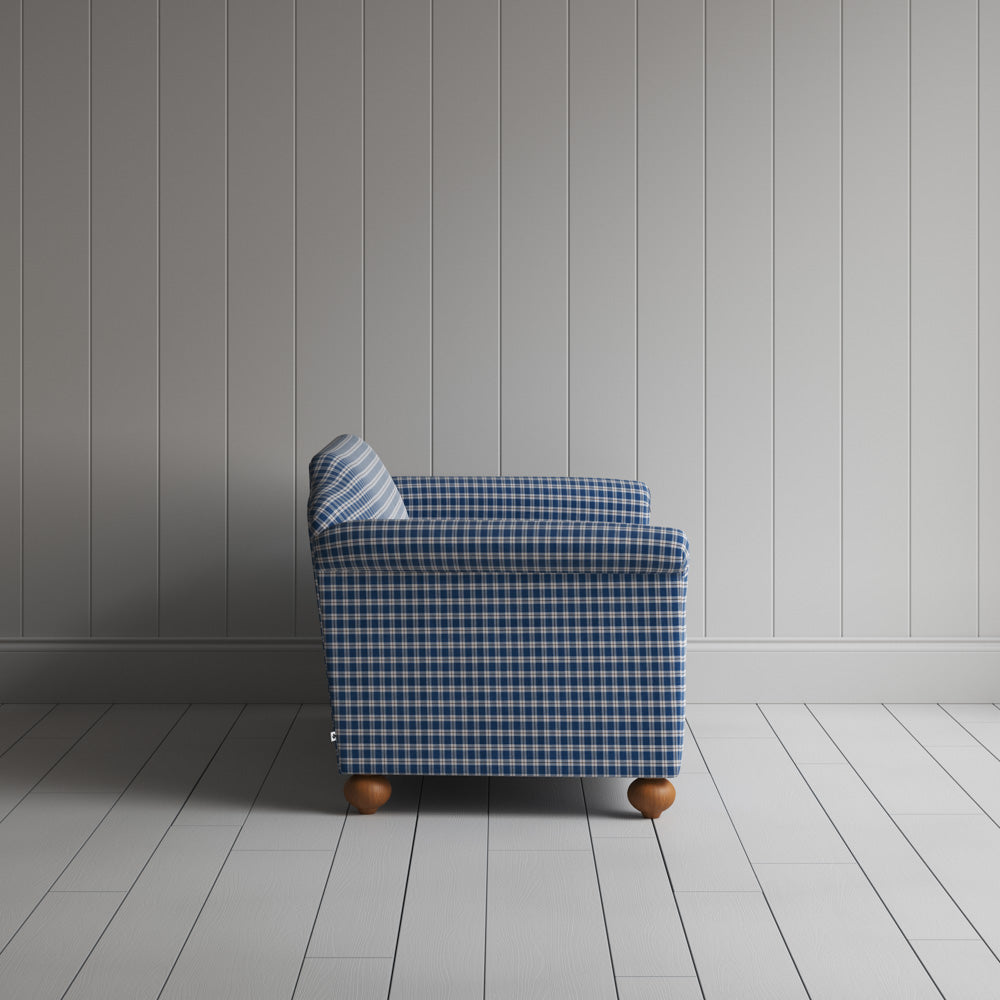 Side profile of Dolittle 2 Seater Sofa in Well Plaid Cotton, Blue Brown