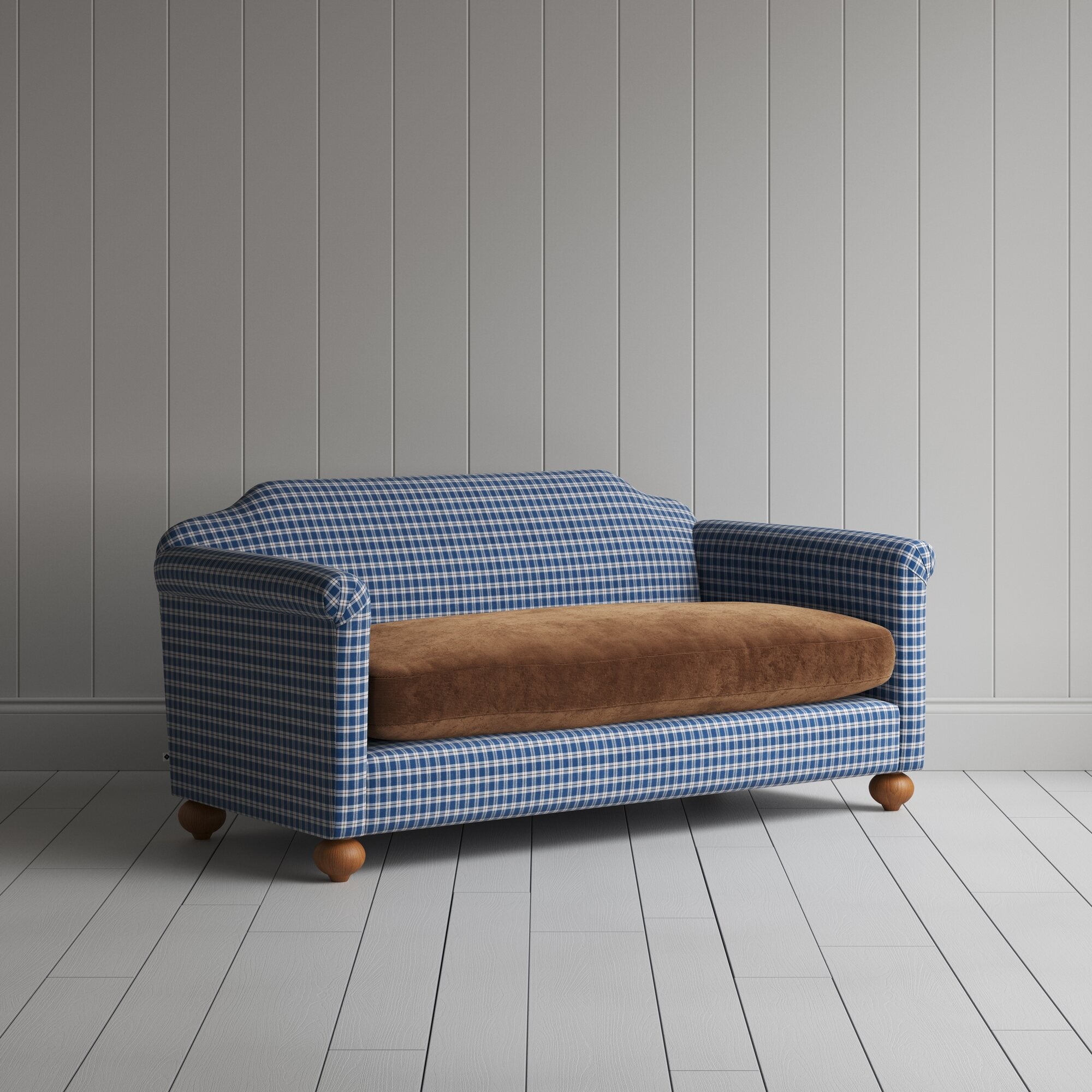  Dolittle 2 seater sofa in Well Plaid Frame and Classic Corduroy Tobacco Seat 