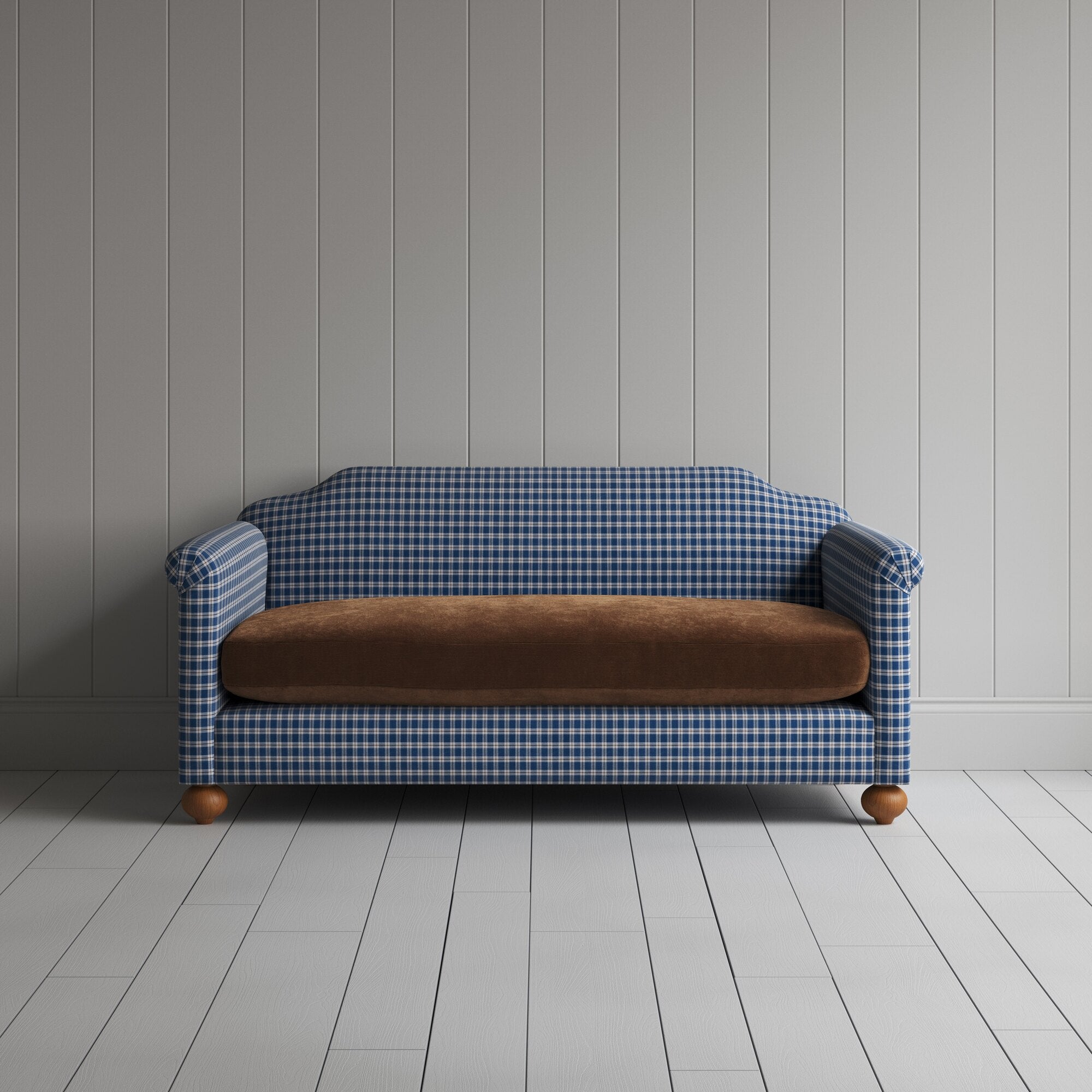  Dolittle 2 seater sofa in Well Plaid Frame and Classic Corduroy Tobacco Seat 