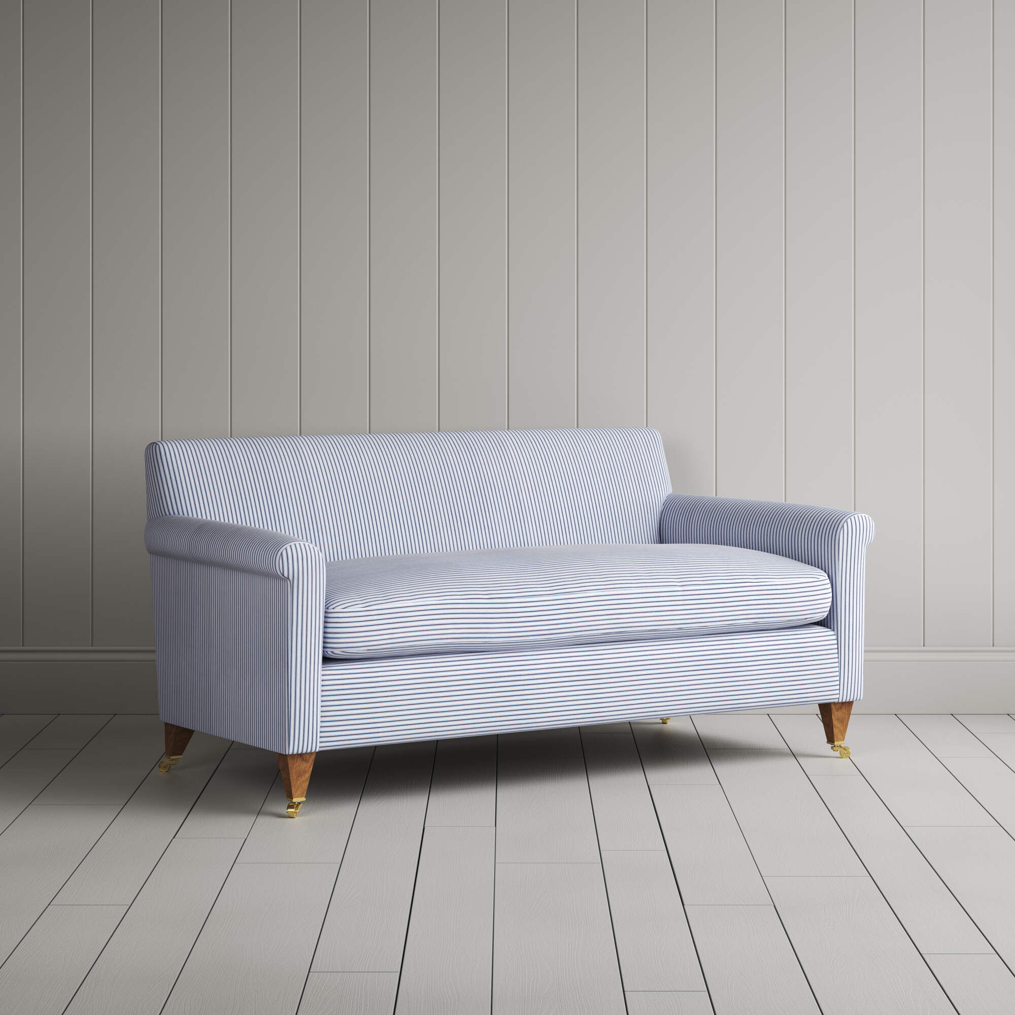  Idler 2 Seater Sofa in Ticking Cotton, Aqua Brown 