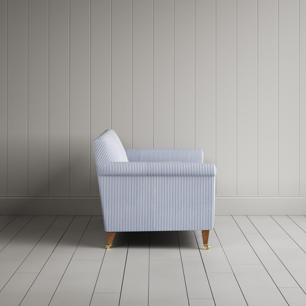  Side View of Idler 2 Seater Sofa in Ticking Cotton, Aqua Brown 