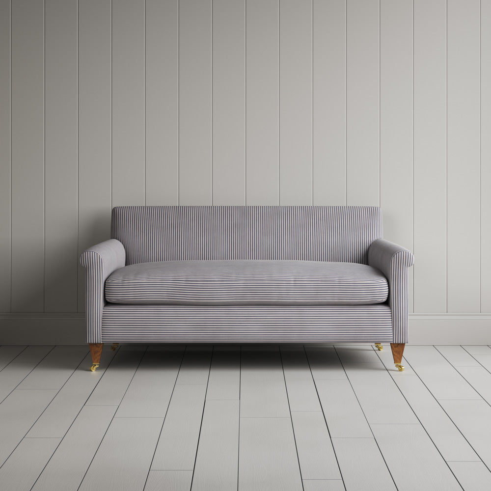 Front View of Idler 2 Seater Sofa in Ticking Cotton, Blue Brown