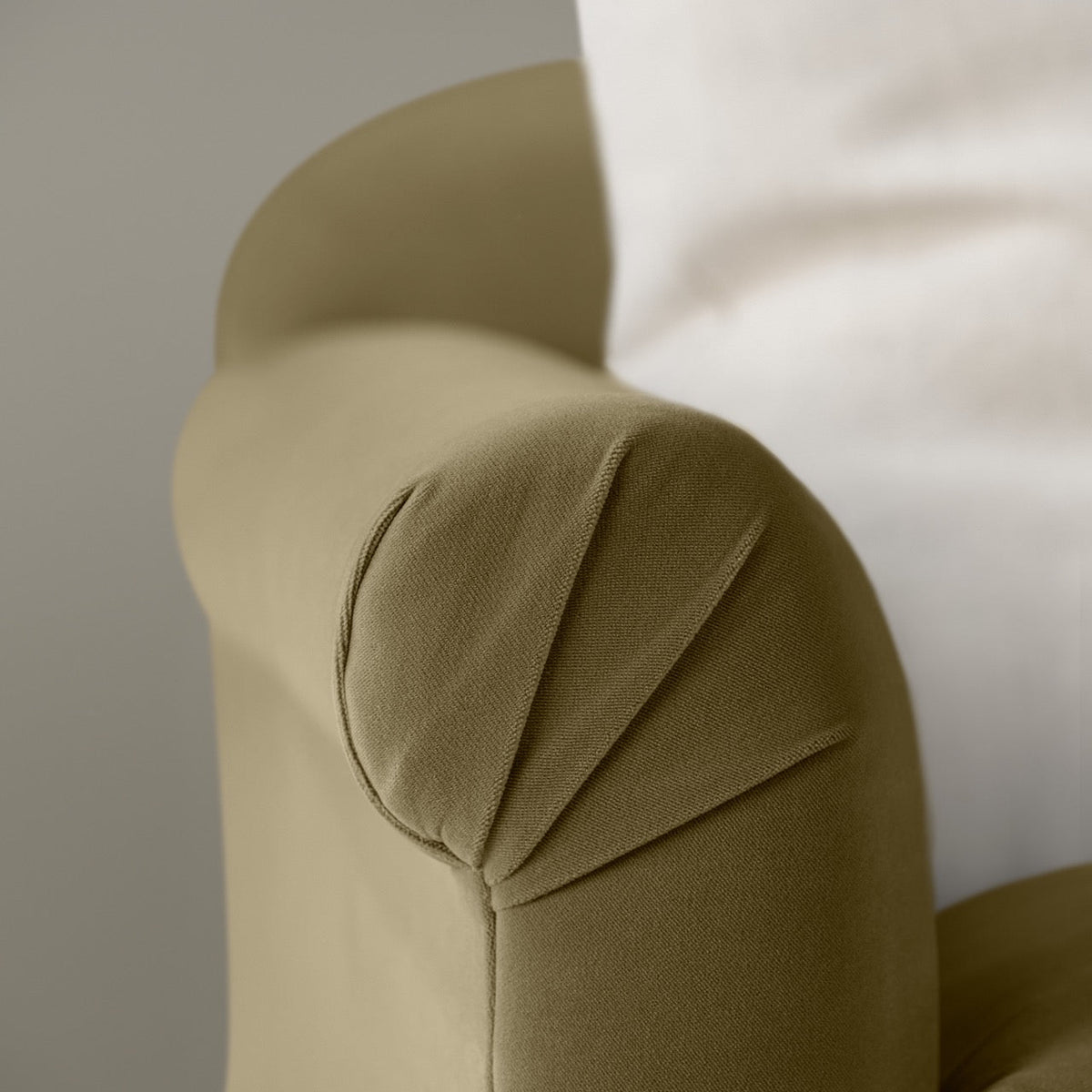 Dolittle 2 Seater Sofa in Intelligent Velvet Sepia Arm Closeup - Nicola Harding