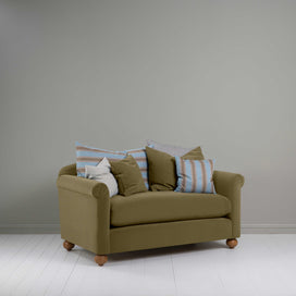 Dolittle 2 Seater Sofa in Intelligent Velvet Sepia in Side View With Cushions - Nicola Harding