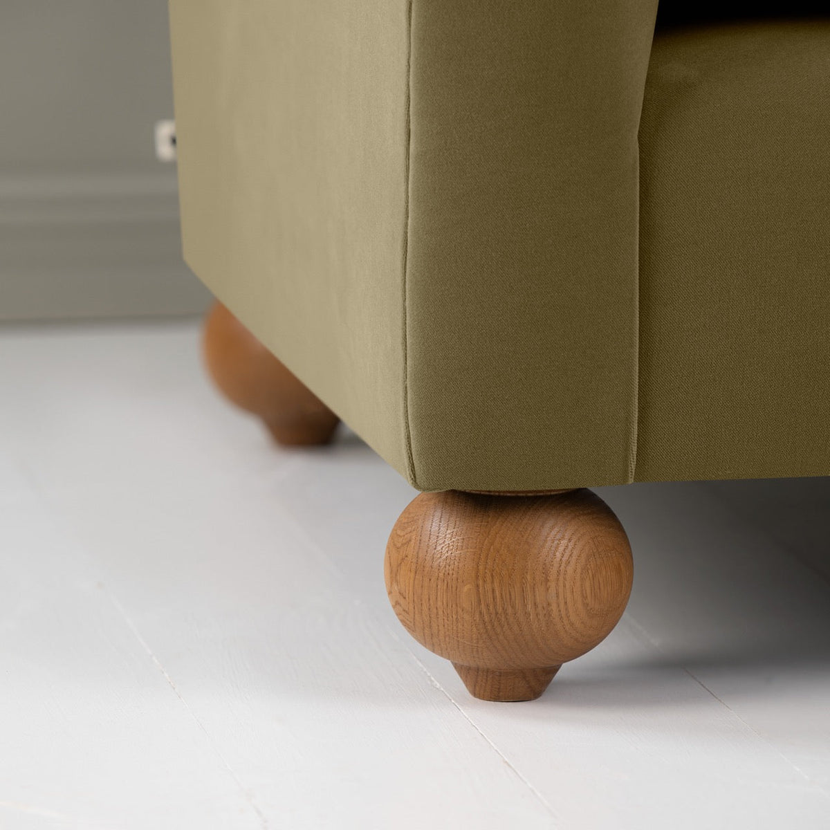 Dolittle 2 Seater Sofa in Intelligent Velvet Sepia With Round Wooden Foot - Nicola Harding