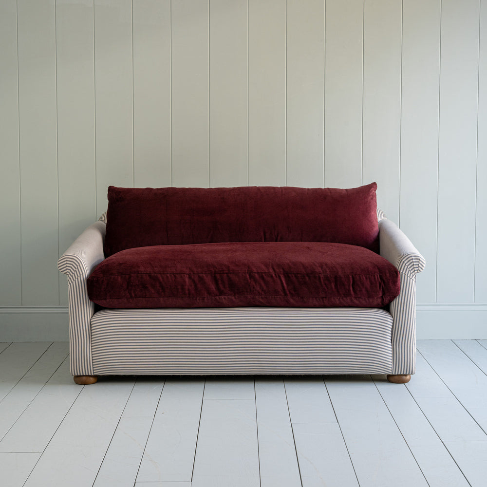  End-of-the-Line - Comfort Zone 3 Seater Sofa in Ticking Blue Brown Frame & Laidback Linen Midnight Seat 