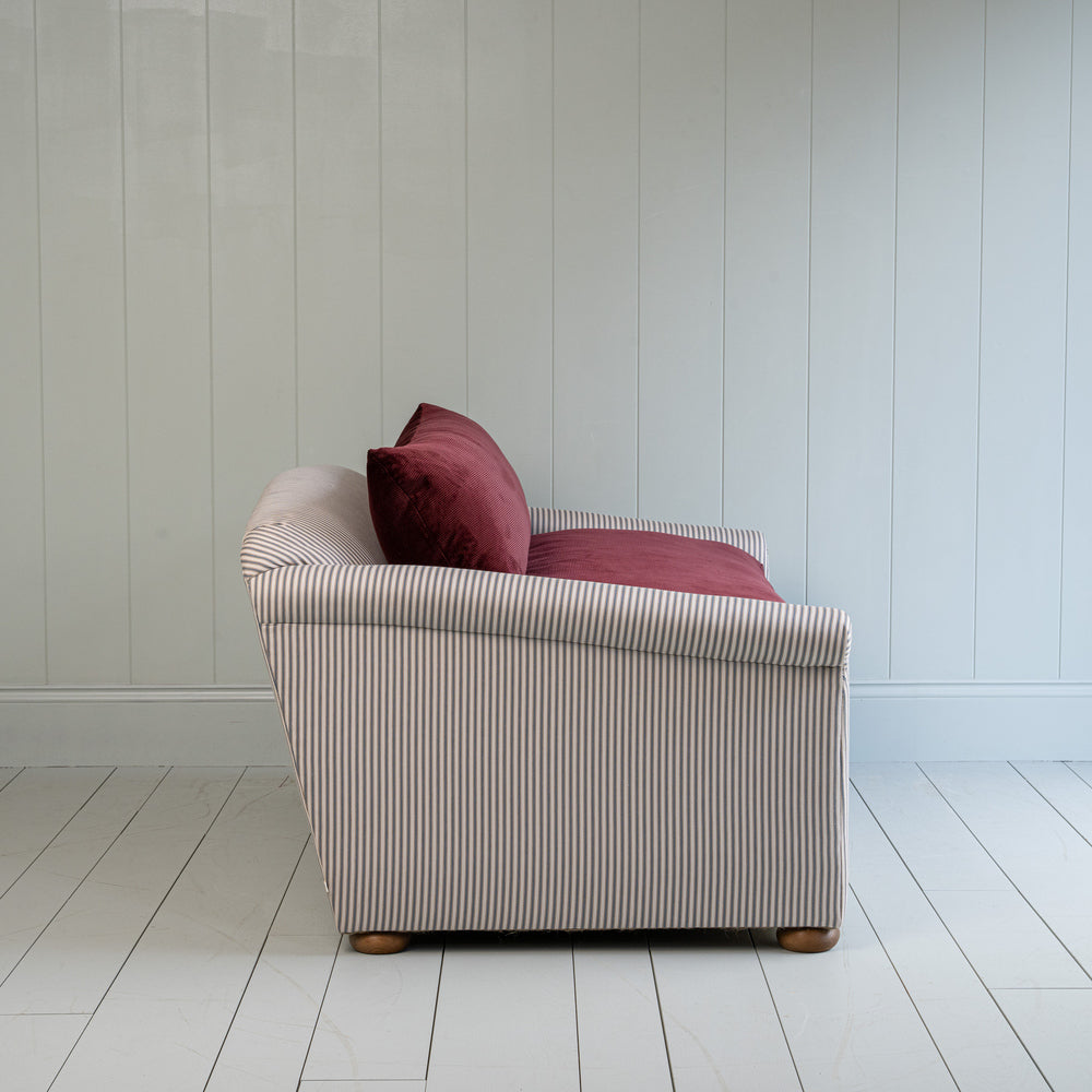  End-of-the-Line - Comfort Zone 3 Seater Sofa in Ticking Blue Brown Frame & Laidback Linen Midnight Seat 