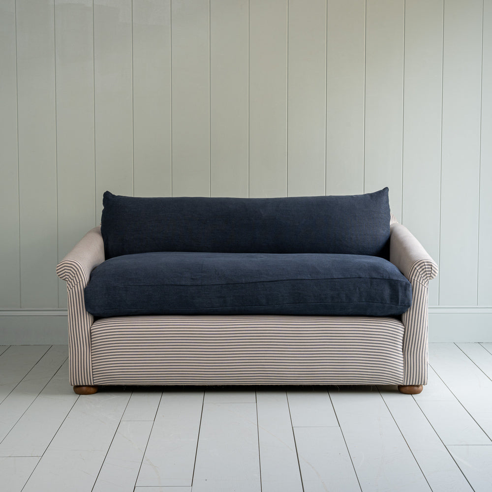  End-of-the-Line - Comfort Zone 3 Seater Sofa in Ticking Blue Brown Frame & Laidback Linen Midnight Seat 
