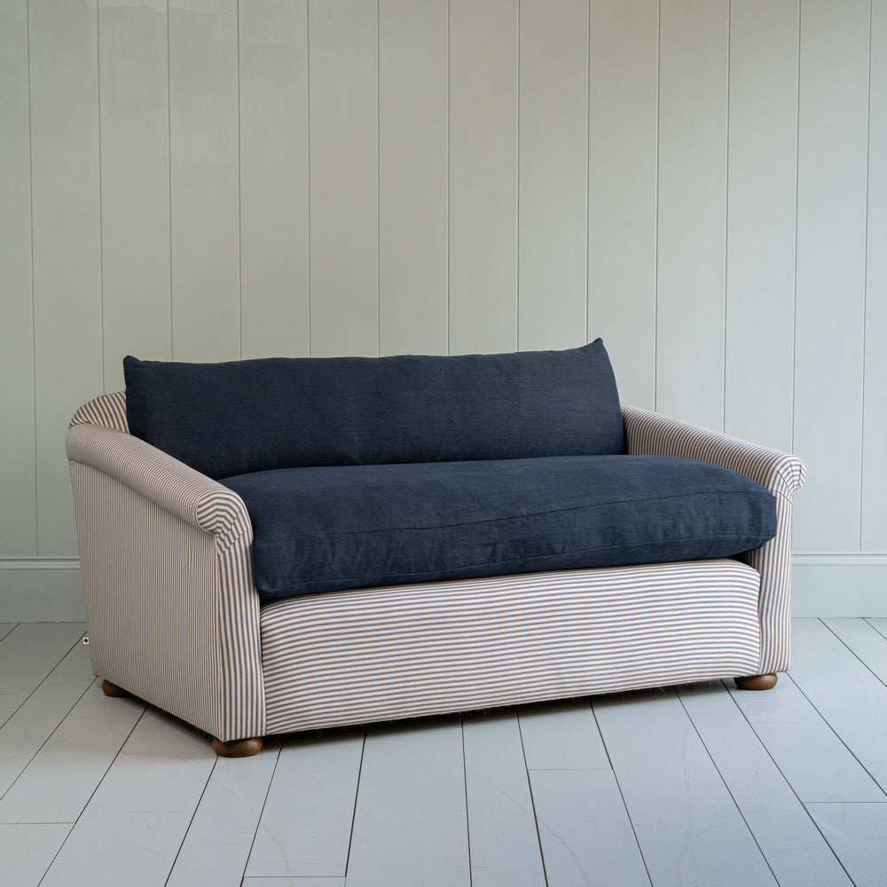  End-of-the-Line - Comfort Zone 3 Seater Sofa in Ticking Blue Brown Frame & Laidback Linen Midnight Seat 