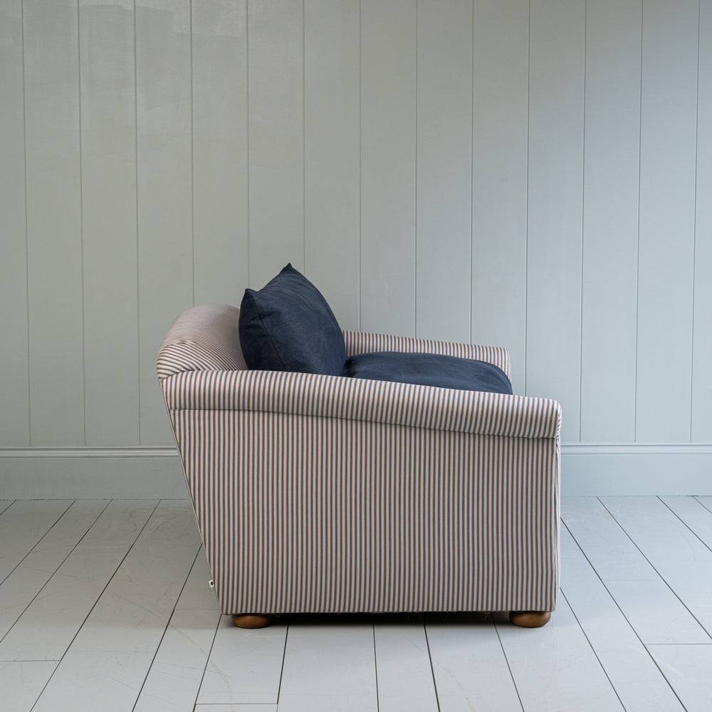  End-of-the-Line - Comfort Zone 3 Seater Sofa in Ticking Blue Brown Frame & Laidback Linen Midnight Seat 