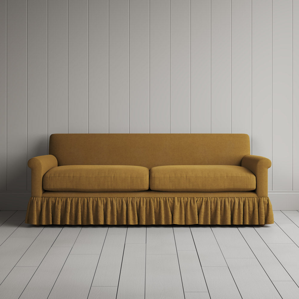  Front View of Curtain Call 3 Seater Sofa in Laidback Linen Ochre 