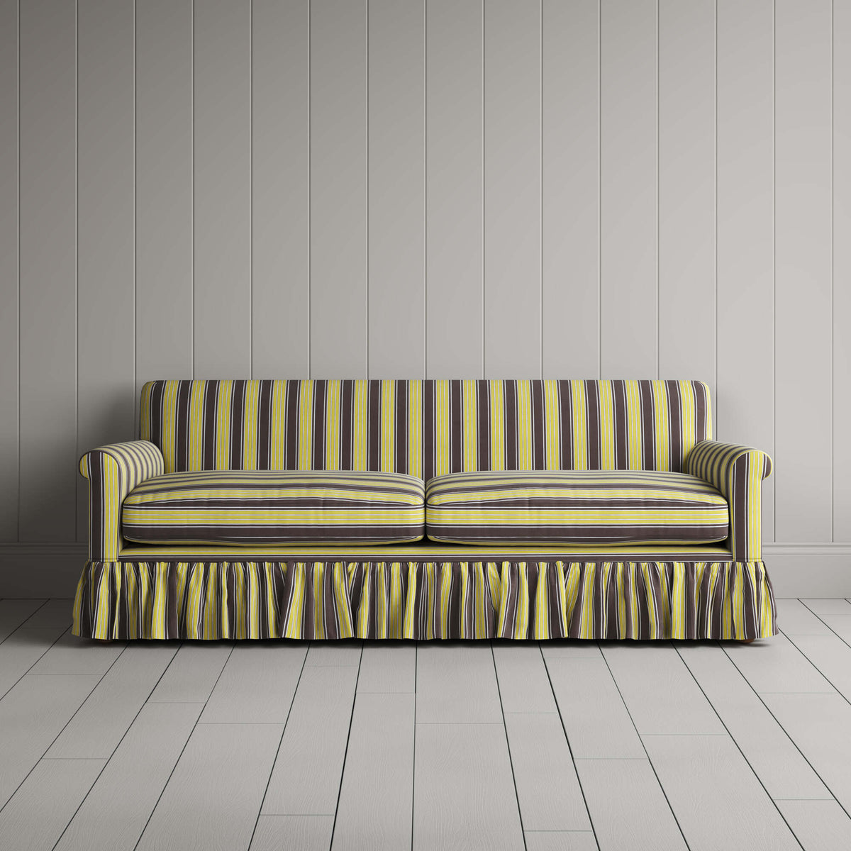 Front View of Curtain Call 3 Seater Sofa in Regatta Cotton, Custard