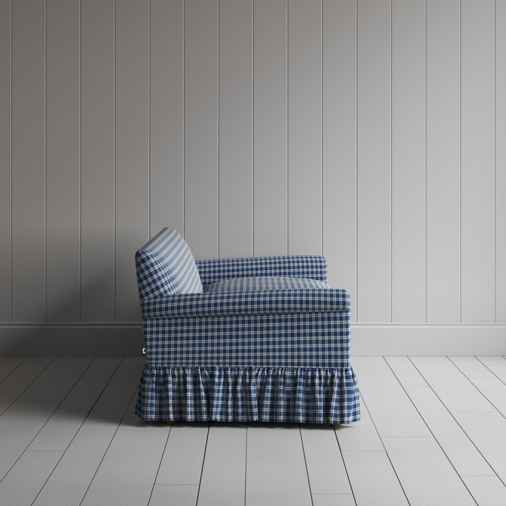 Side View of Curtain Call 3 Seater Sofa in Well Plaid Cotton, Blue Brown