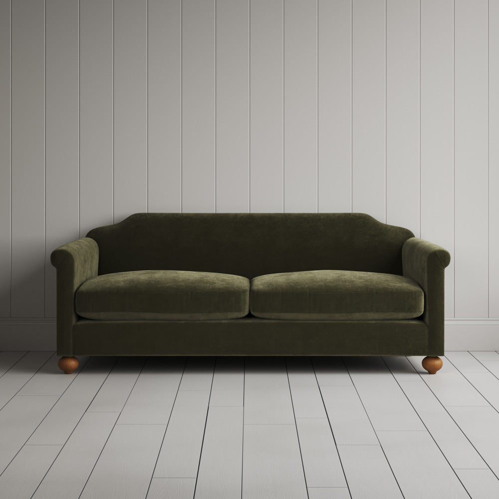 Dolittle 3 seater sofa in Caper Classic Corduroy, an olive green UK handmade Art Deco settee.