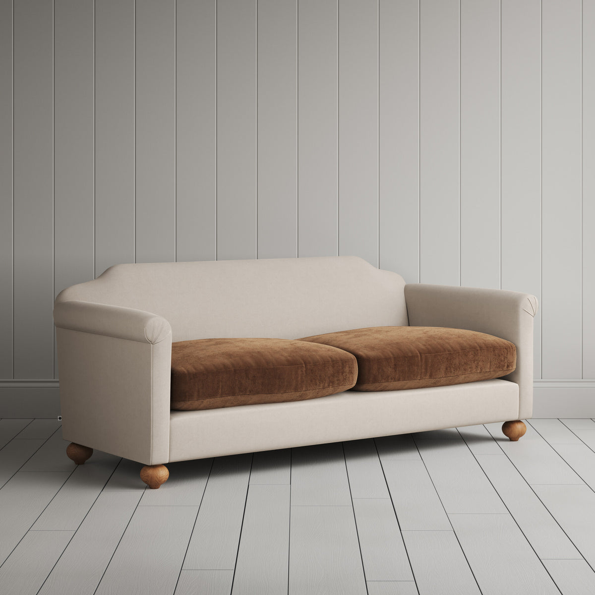 Dolittle 3 seater sofa in Laidback Linen Dove Frame and Classic Corduroy Tobacco Seat