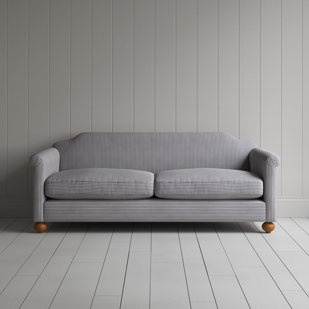 Front view of Dolittle 3 Seater Sofa in Ticking Cotton, Blue Brown