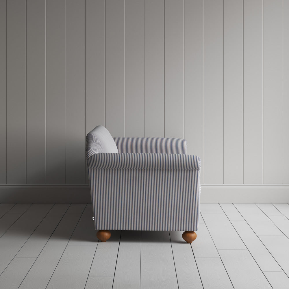 Side profile of Dolittle 3 Seater Sofa in Ticking Cotton, Blue Brown