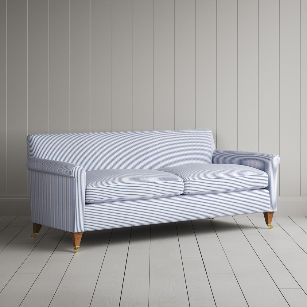  Idler 3 Seater Sofa in Ticking Cotton, Aqua Brown 