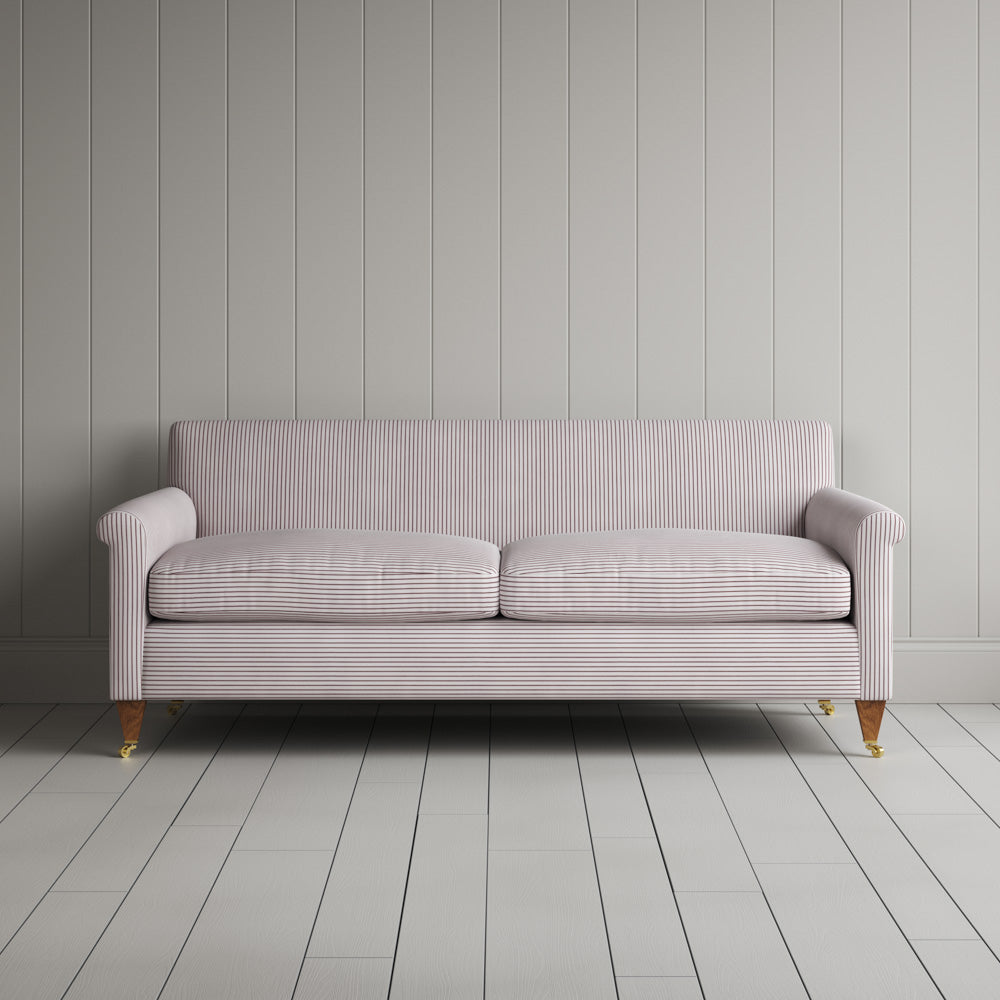  Front view of Idler 3 Seater Sofa in Ticking Cotton, Berry 
