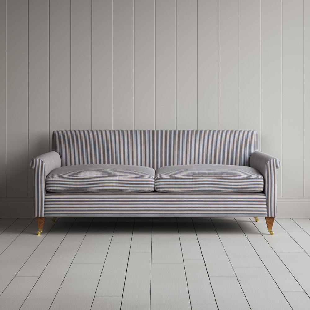  Front view of Idler 3 Seater Sofa in Ticking Cotton, Blue Brown 