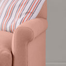 Detailed view of Roseberry linen upholstery on the armrest by Nicola Harding.