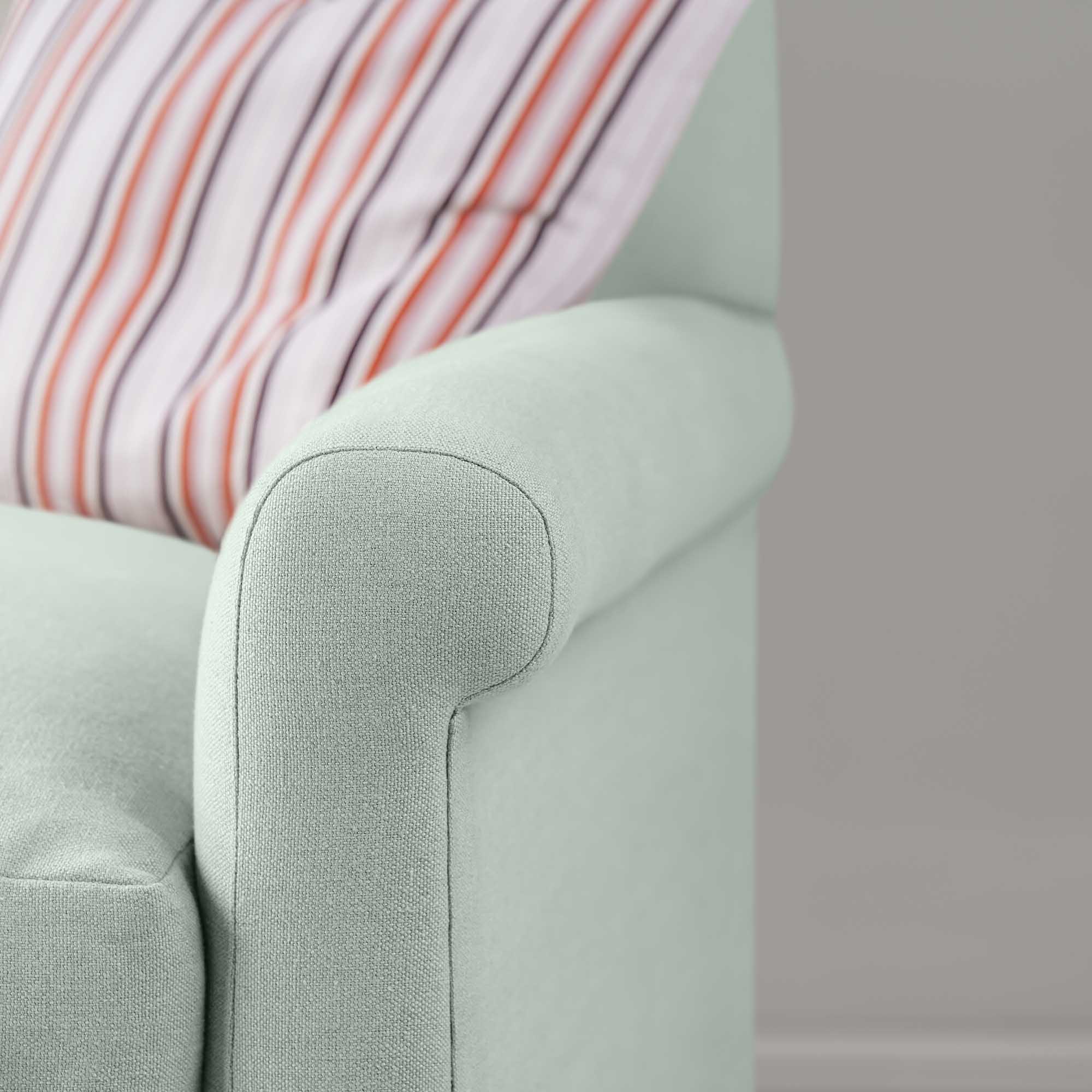  Detailed view of Sky linen upholstery on the armrest by Nicola Harding. 