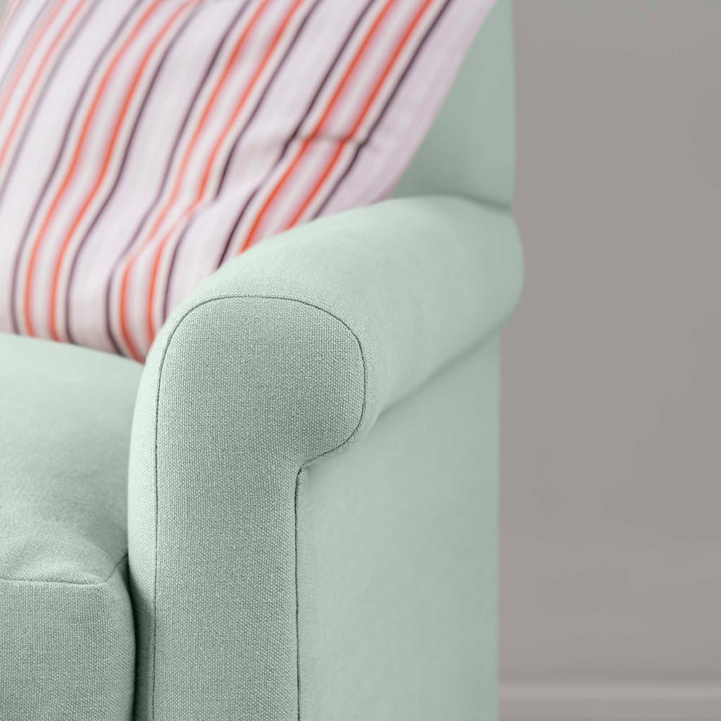  Detailed view of Sky linen upholstery on the armrest by Nicola Harding. 