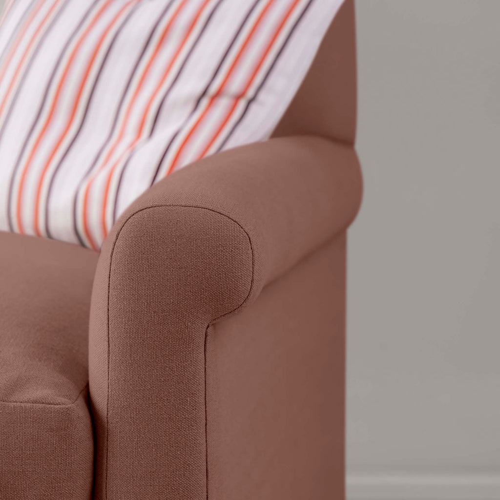 Detailed view of Sweet Briar linen upholstery on the armrest by NiX. 