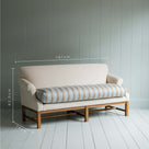 Dimensions of Front Row 3 Seater Upholstered Bench in Laidback Linen Dove Frame and Regatta Cotton Blue Seat. Length is 187cm, Height 82.5cm, and Width 76cm - NiX By Nicola Harding & Co.