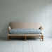 image of Front Row 3 Seater Upholstered Bench in Laidback Linen Dove Frame and Slow Lane Cotton Linen Blue Seat