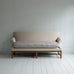 image of Front Row 3 Seater Upholstered Bench in Laidback Linen Dove Frame and Ticking Cotton Blue Brown Seat
